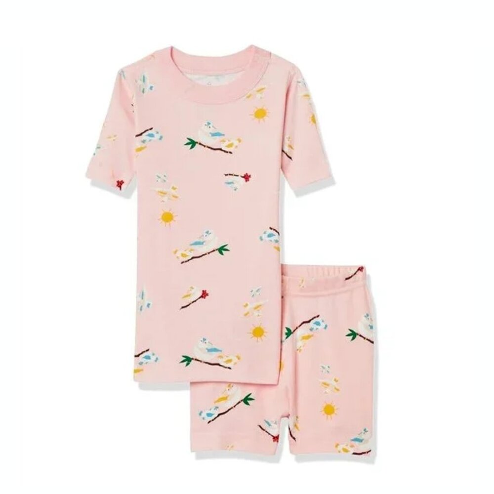 Hanna Andersson Girls Short Sleeve Organic Bird Print Pajamas Set